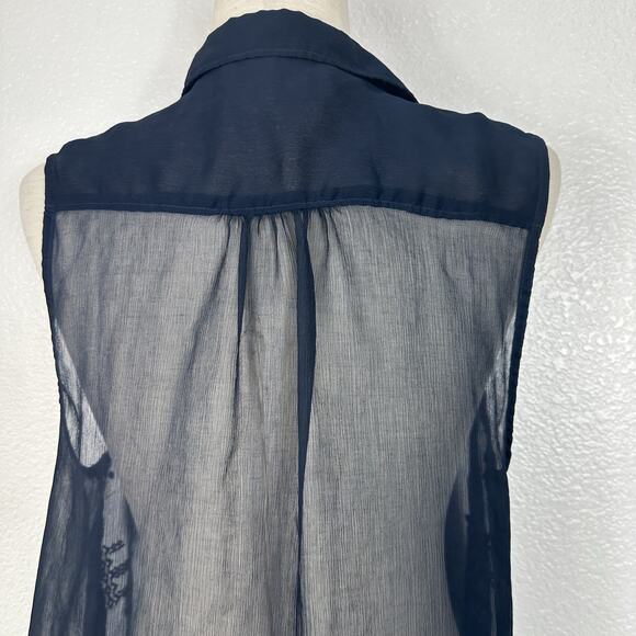 Hollister Y2K Top Womens Small Navy Blue Sheer Sleeveless Embroidered Boho 2010s - Picture 8 of 12